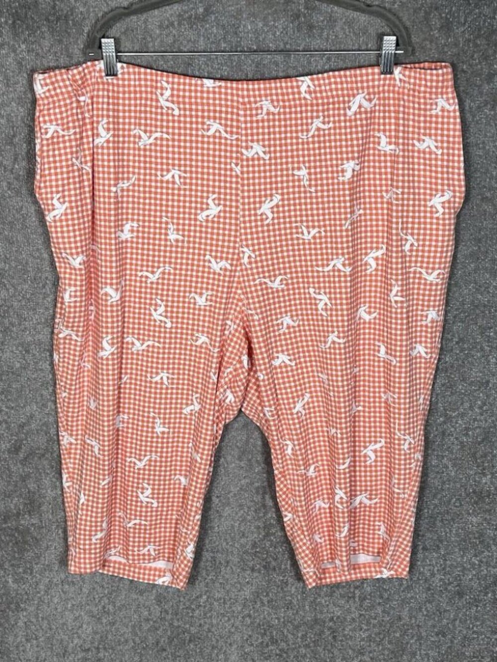 Lands End Capri Pants Womens Size 3X Orange Check Seagull Bird Pockets Pull‎ On